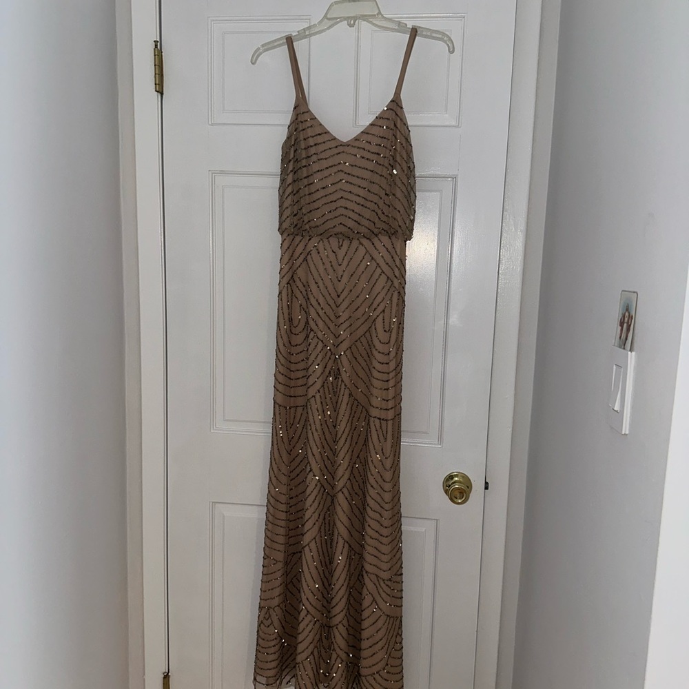 Adrianna Papell Brown Beaded Maxi Dress